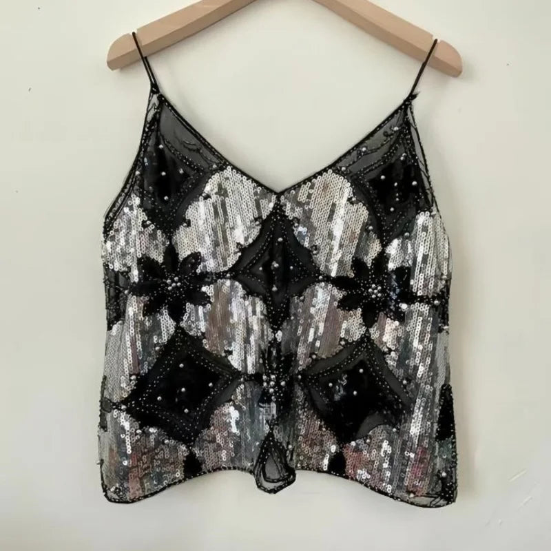 Y2K 2000's See-Through Sequin Top