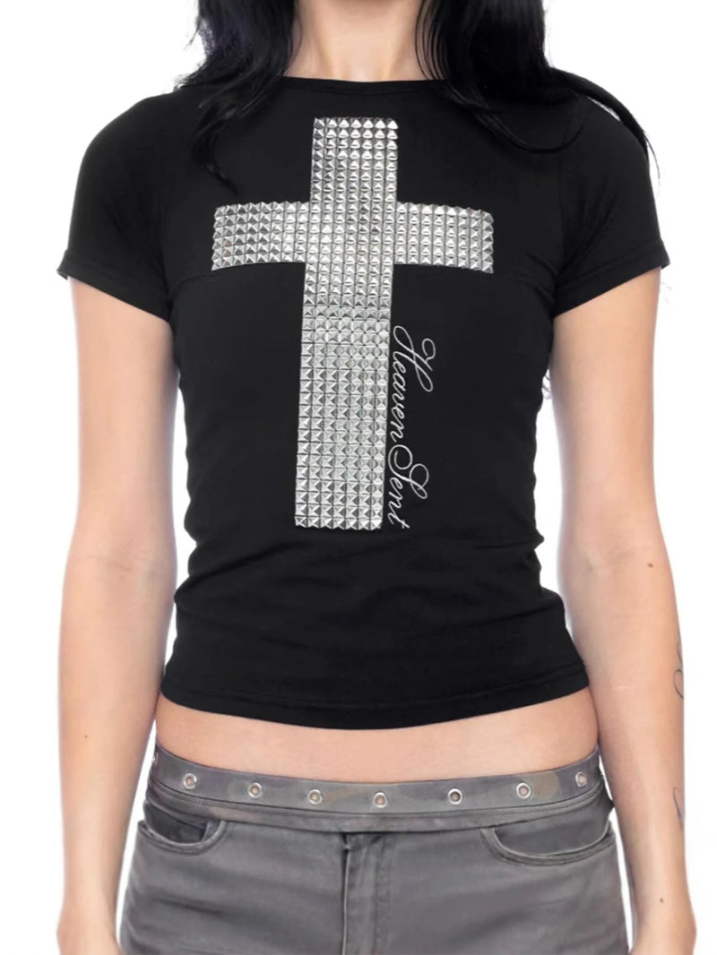Y2K Bedazzled Cross Top