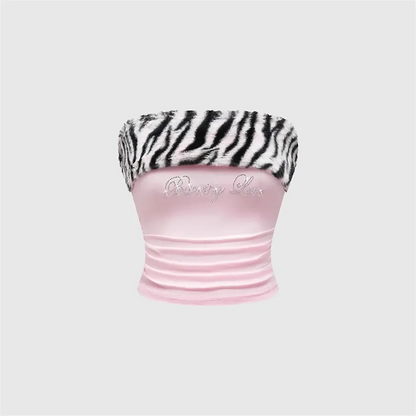 Y2K Rhinestone Leopard Print Tube Top