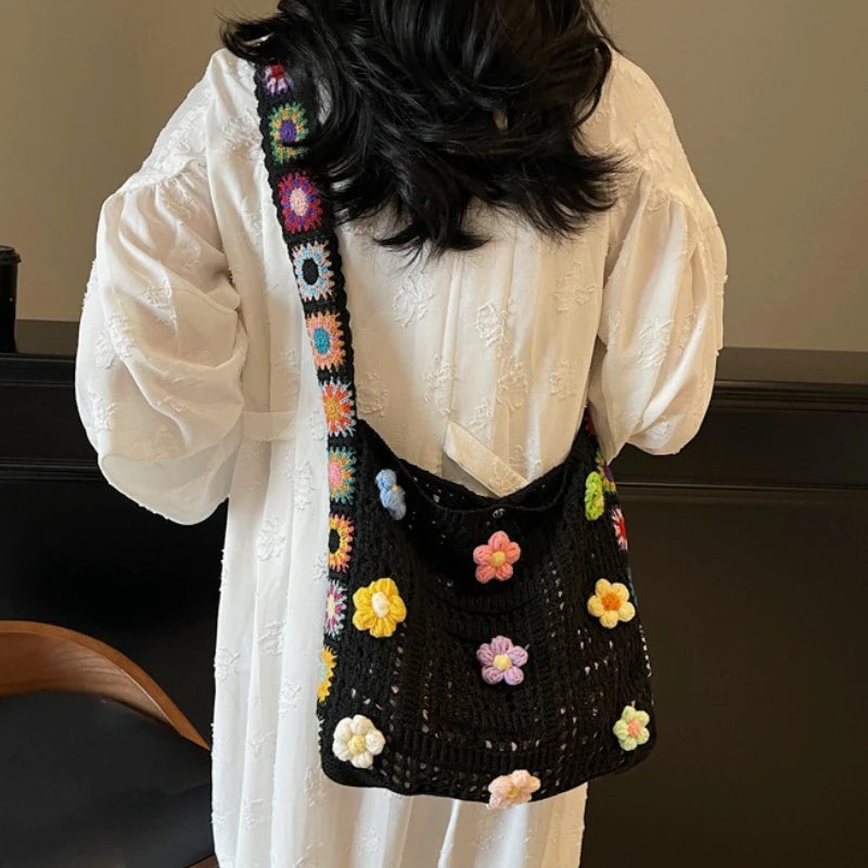 Boho Crochet Floral Bag