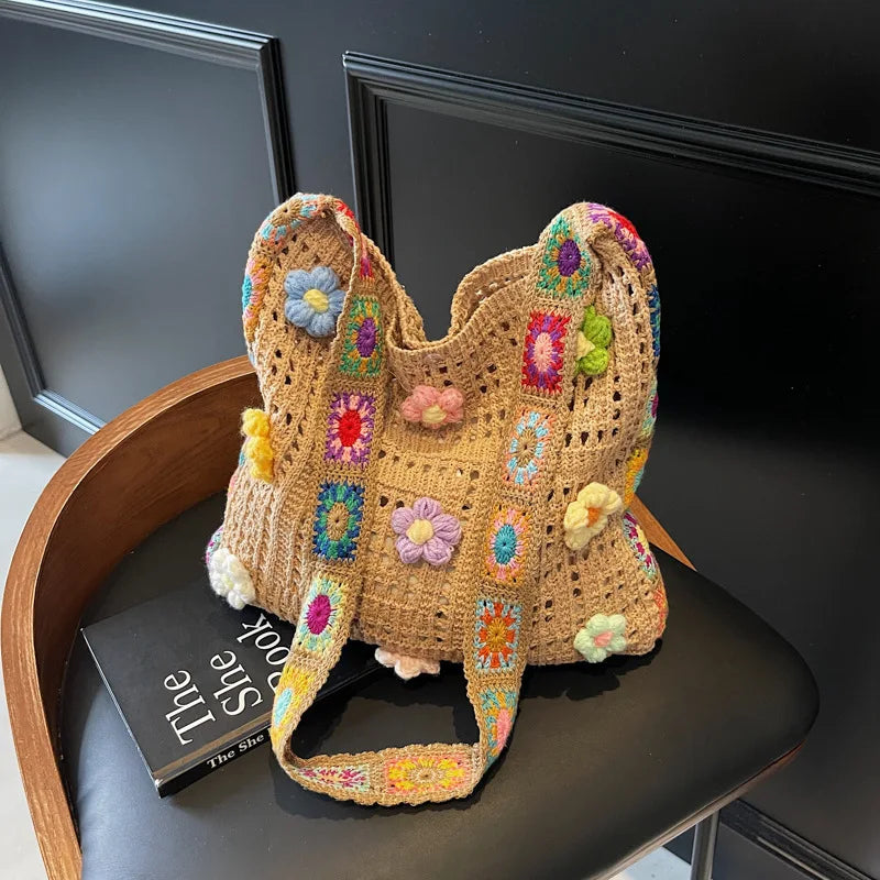 Boho Crochet Floral Bag