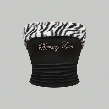 Y2K Rhinestone Leopard Print Tube Top