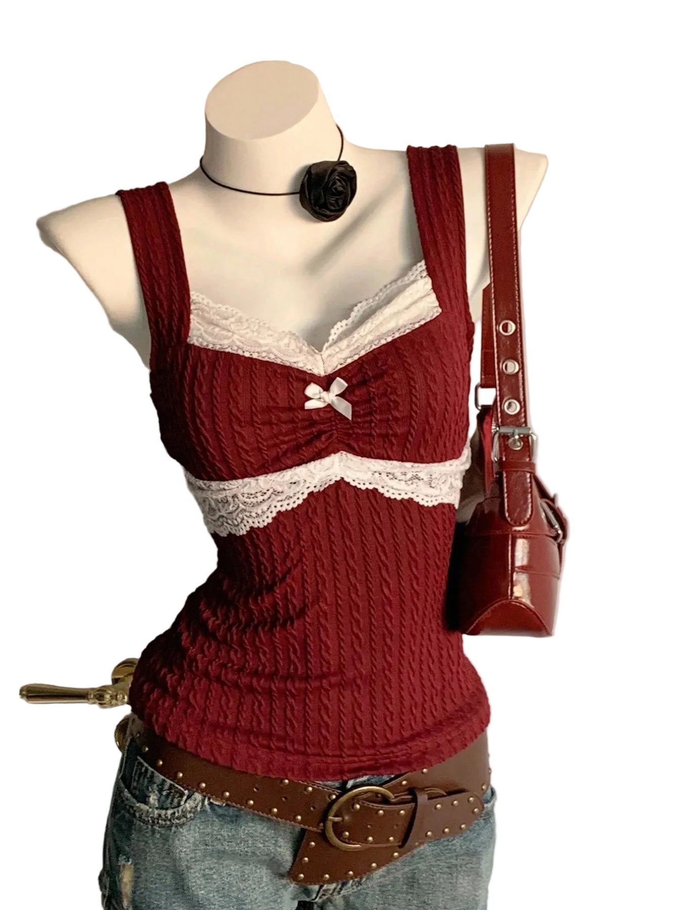 Y2K Lace Bow Babydoll Top