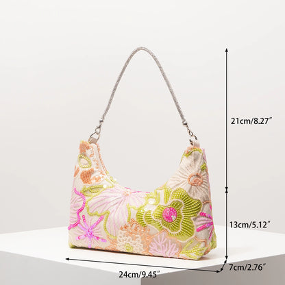 Y2K 2000's Sequin Floral Shoulder Bag