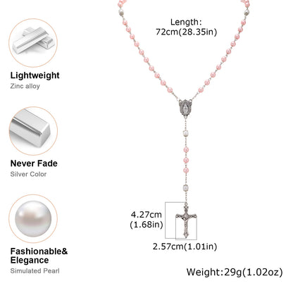 Pink Beaded Cross Pendant Necklace