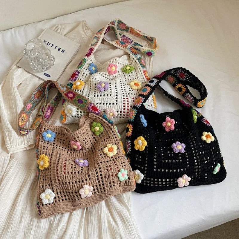 Boho Crochet Floral Bag