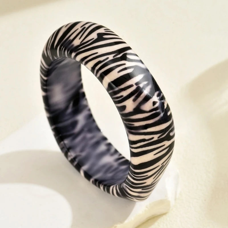 Y2K Leopard & Zebra Chunky Resin Bangle Set