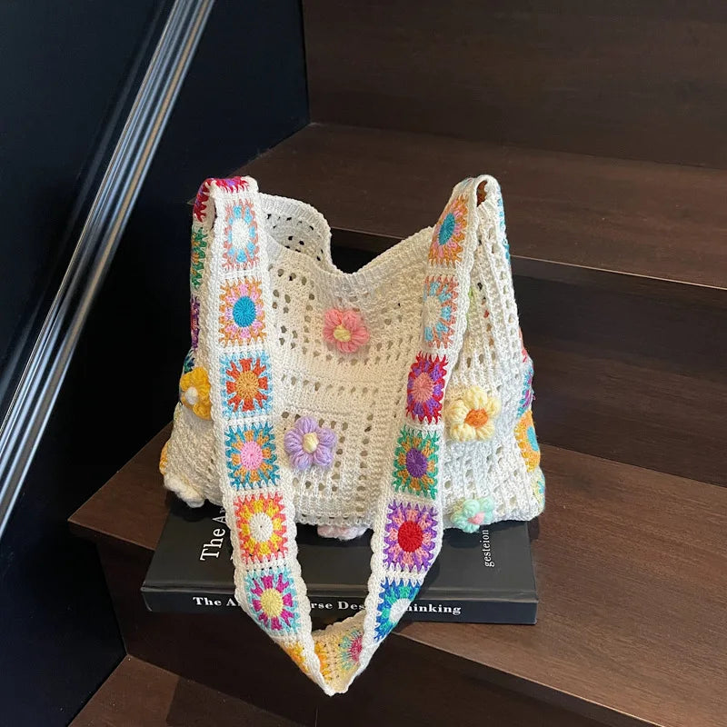 Boho Crochet Floral Bag